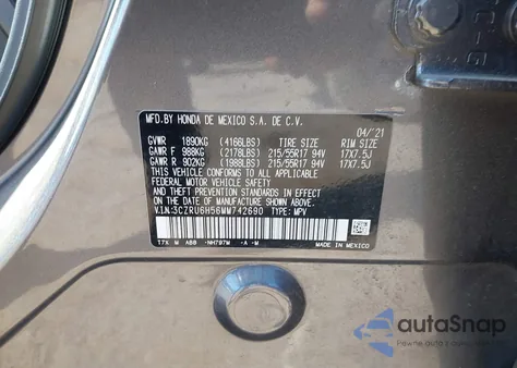 2021 Honda Hr-V Awd Ex z USA, uszkodzony, nr VIN 3CZRU6H56MM742690